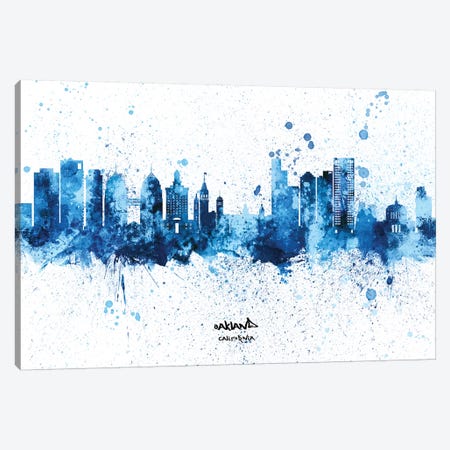 Oakland California Skyline Splash Blue Canvas Print #MTO2606} by Michael Tompsett Art Print