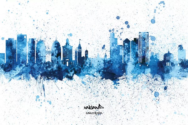 Oakland: Splash Blue Oakland California Skyline by Michael Tompsett