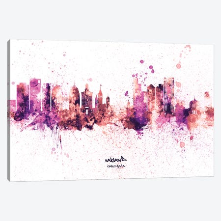 Oakland California Skyline Splash Pink Canvas Print #MTO2607} by Michael Tompsett Canvas Art Print