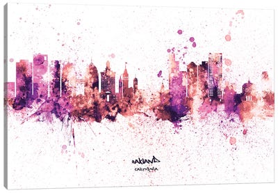 Oakland California Skyline Splash Pink Canvas Art Print - Oakland Art
