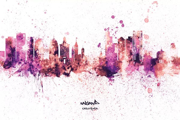 Oakland: Splash Pink Oakland California Skyline by Michael Tompsett