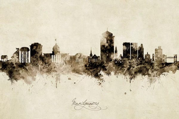 Alabama: Montgomery Alabama Skyline Vintage by Michael Tompsett