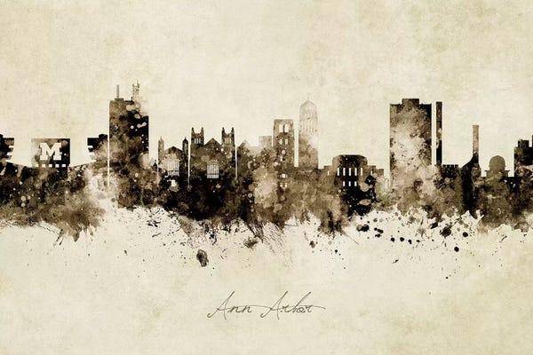 Michigan: Ann Arbor Michigan Skyline Vintage by Michael Tompsett