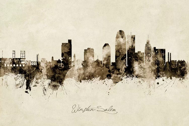 Winston Salem Skyline Vintage by Michael Tompsett wall art