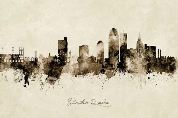 North Carolina: Winston Salem Skyline Vintage by Michael Tompsett