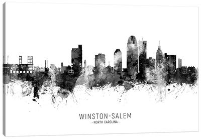 Winston Salem Skyline Name Black & White Canvas Art Print - North Carolina