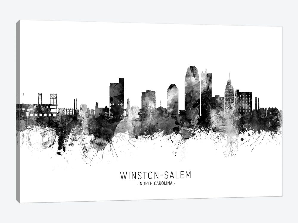 Winston Salem Skyline Name Black & White by Michael Tompsett 1-piece Canvas Art Print