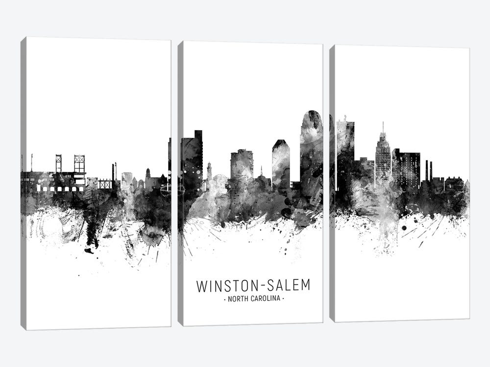 Winston Salem Skyline Name Black & White by Michael Tompsett 3-piece Art Print