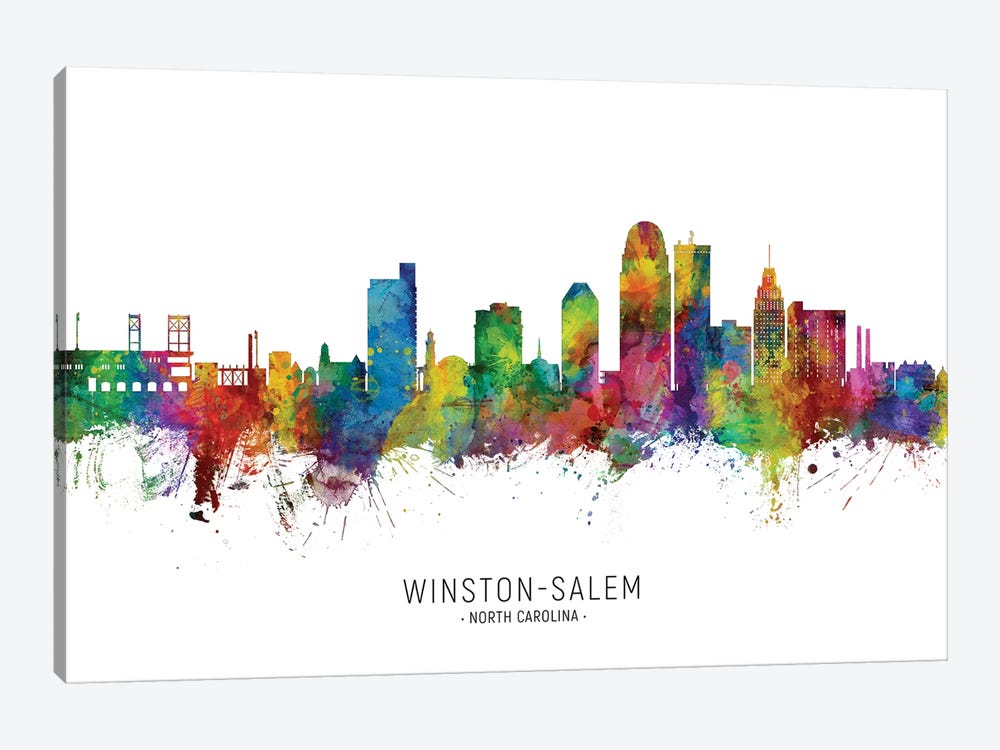Winston Salem Skyline City Name by Michael Tompsett 1-piece Canvas Art