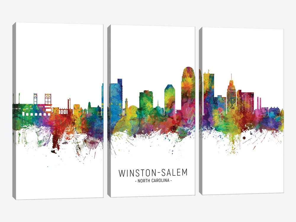 Winston Salem Skyline City Name by Michael Tompsett 3-piece Canvas Artwork