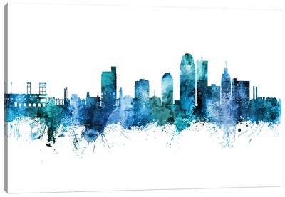 Winston Salem Skyline Blue Teal Canvas Art Print