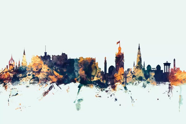 Edinburgh: Blue Background Skyline Of Edinburgh, Scotland, United Kingdom by Michael Tompsett