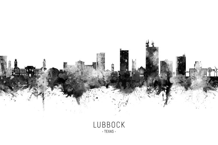 Lubbock Texas Skyline Name Black & White