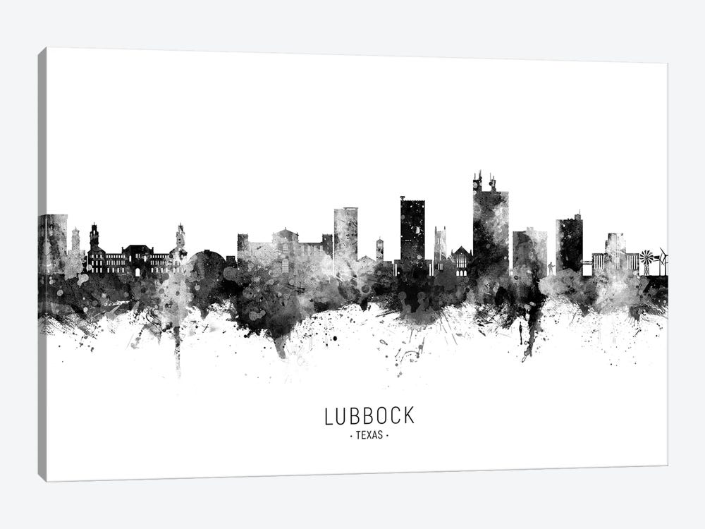 Lubbock Texas Skyline Name Black & White by Michael Tompsett 1-piece Art Print