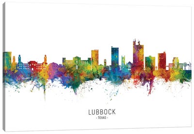 Lubbock Texas Skyline City Name Canvas Art Print - Michael Tompsett