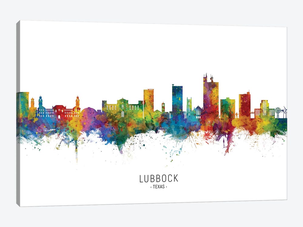 Lubbock Texas Skyline City Name by Michael Tompsett 1-piece Canvas Artwork