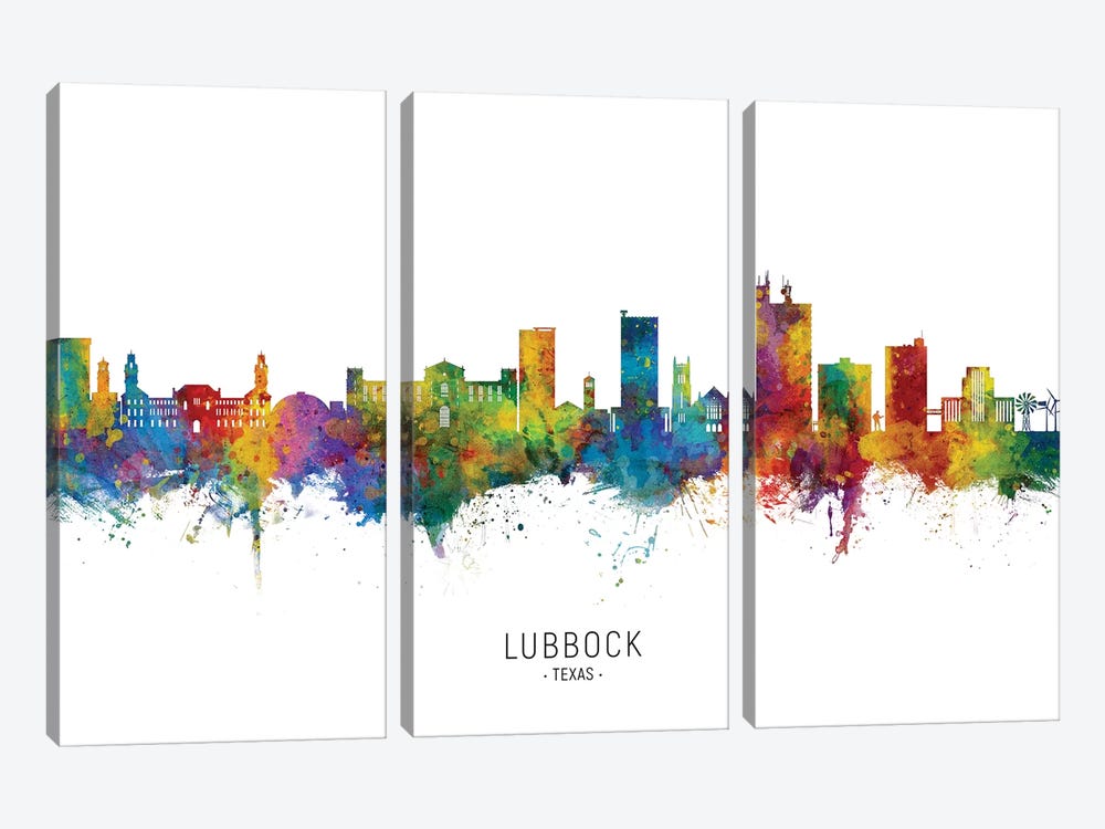 Lubbock Texas Skyline City Name by Michael Tompsett 3-piece Canvas Art