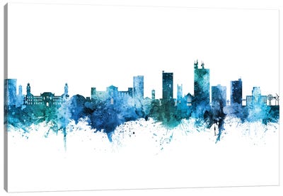 Lubbock Texas Skyline Blue Teal Canvas Art Print