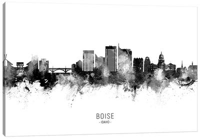 Boise Idaho Skyline Name Black & White Canvas Art Print - Black & White Scenic