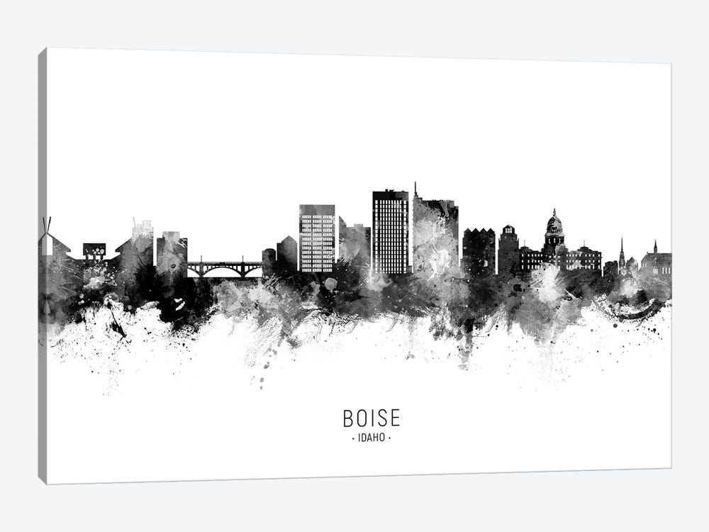 Boise Idaho Skyline Name Black & White by Michael Tompsett 1-piece Canvas Wall Art