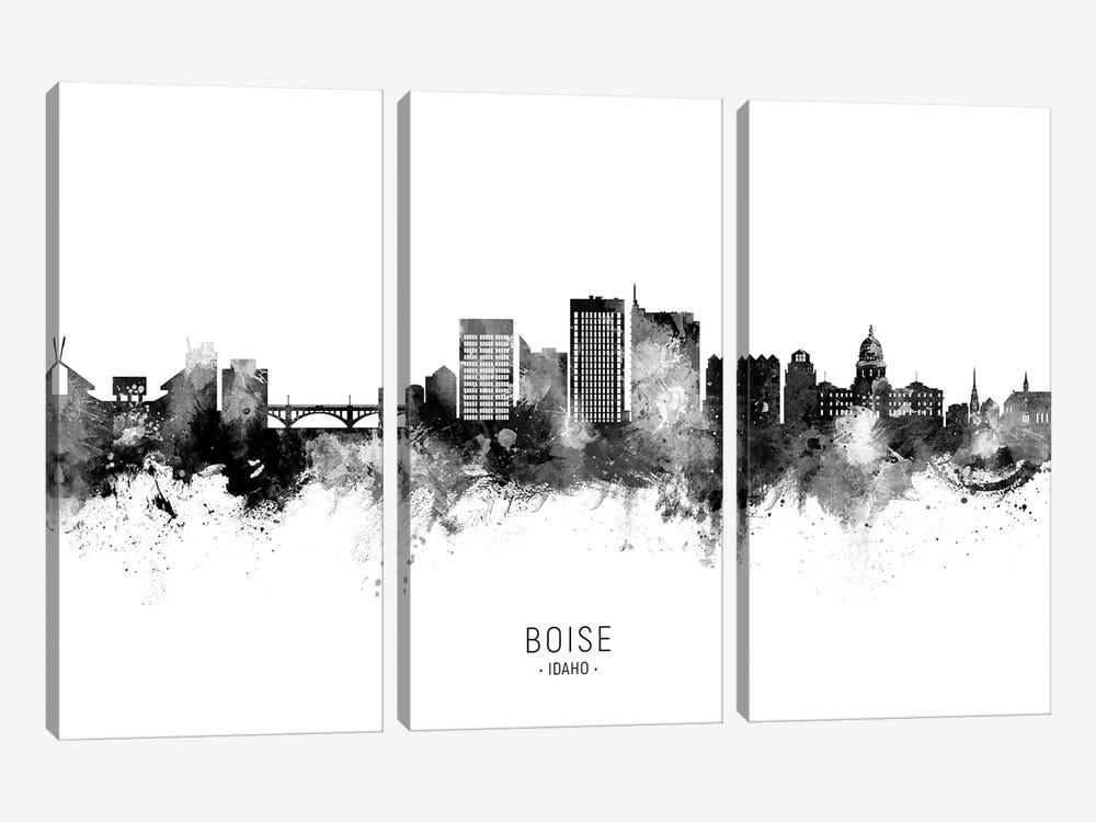 Boise Idaho Skyline Name Black & White by Michael Tompsett 3-piece Canvas Art