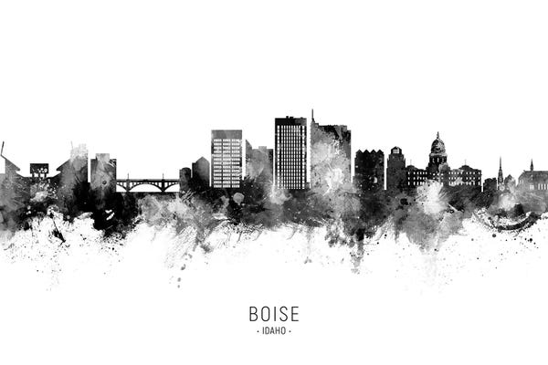 Idaho: Boise Idaho Skyline Name Black & White by Michael Tompsett