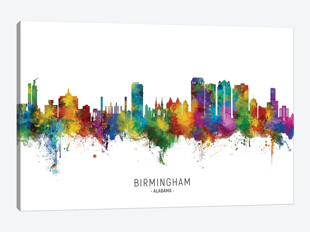 Birmingham Alabama Skyline City Name by Michael Tompsett 1-piece Canvas Art Print
