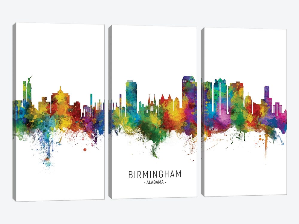 Birmingham Alabama Skyline City Name by Michael Tompsett 3-piece Art Print
