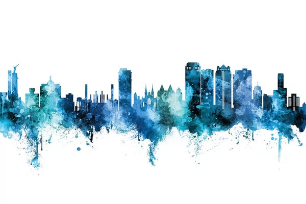 Alabama: Birmingham Alabama Skyline Blue Teal by Michael Tompsett