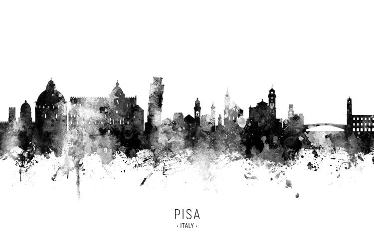 Pisa Italy Skyline Name In Black And White by Michael Tompsett wall art