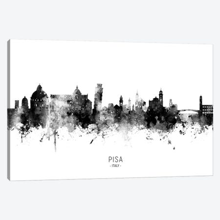 Pisa Italy Skyline Name In Black And White Canvas Print #MTO2635} by Michael Tompsett Canvas Art