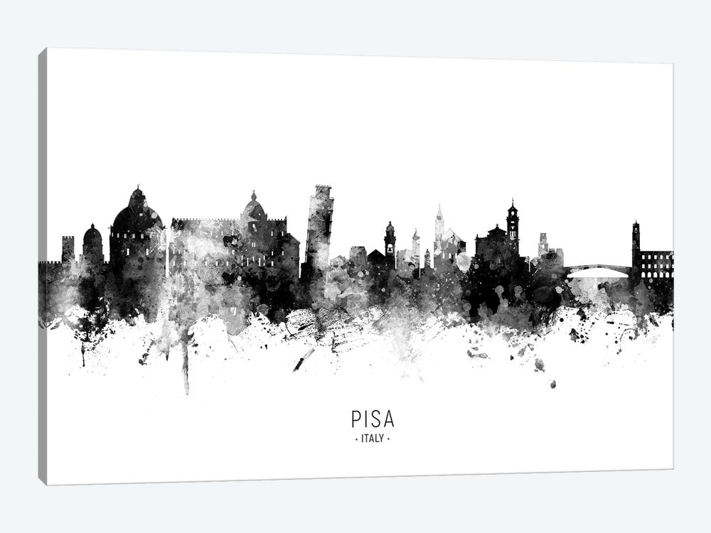 Pisa Italy Skyline Name In Black And White by Michael Tompsett 1-piece Canvas Print