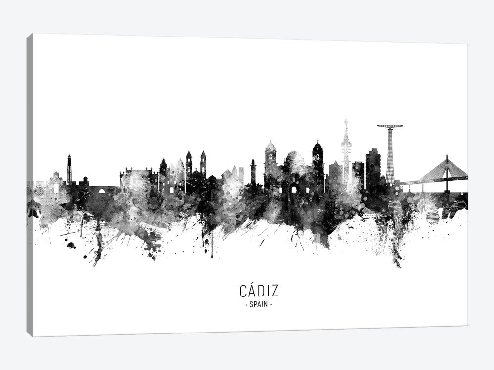 Cadiz Spain Skyline Name Bw by Michael Tompsett 1-piece Art Print