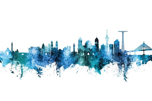 Andalusia: Cadiz Spain Skyline Blue Teal by Michael Tompsett