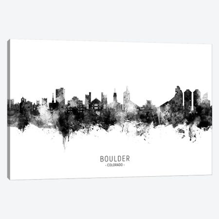 Boulder Colorado Skyline Name In Black And White Canvas Print #MTO2645} by Michael Tompsett Canvas Art Print