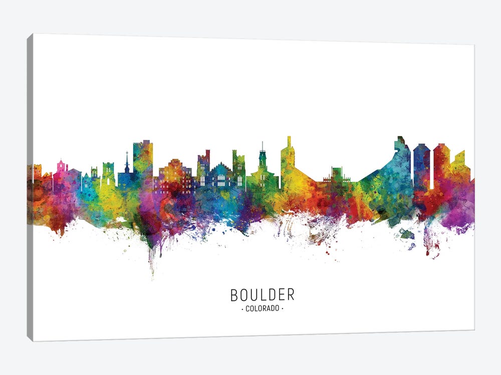 Boulder Colorado Skyline City Name by Michael Tompsett 1-piece Canvas Art Print
