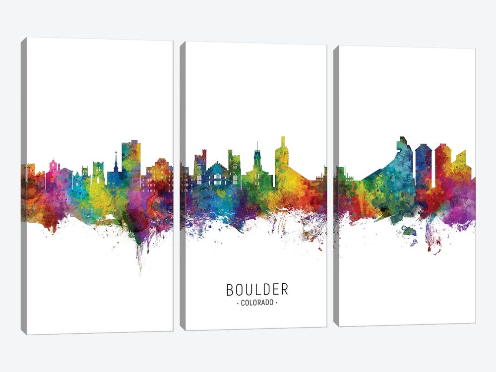 Boulder Colorado Skyline City Name by Michael Tompsett 3-piece Canvas Print