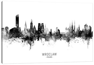Wroclaw Poland Skyline Name In Black & White Canvas Art Print - Poland