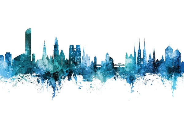 Poland: Wroclaw Poland Skyline Blue Teal by Michael Tompsett