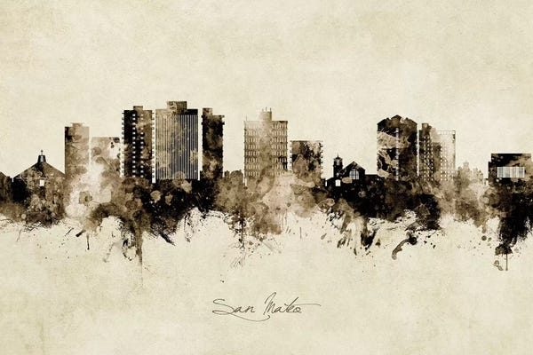 San Mateo California Skyline Vintage