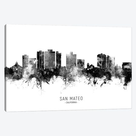 San Mateo California Skyline Name In Black & White Canvas Print #MTO2655} by Michael Tompsett Canvas Artwork