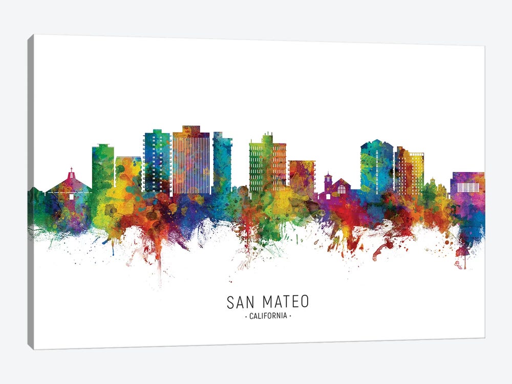 San Mateo California Skyline City Name by Michael Tompsett 1-piece Canvas Artwork