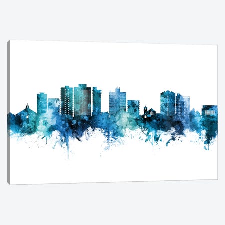 San Mateo California Skyline Blue Teal Canvas Print #MTO2657} by Michael Tompsett Canvas Wall Art