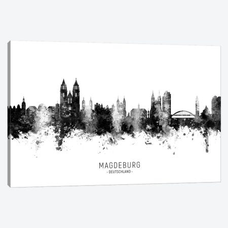 Magdeburg Deutschland Skyline Name In Black & White Canvas Print #MTO2660} by Michael Tompsett Canvas Artwork