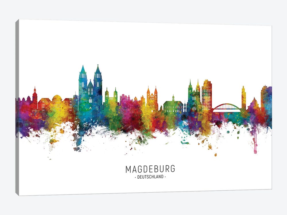 Magdeburg Deutschland Skyline City Name by Michael Tompsett 1-piece Canvas Artwork