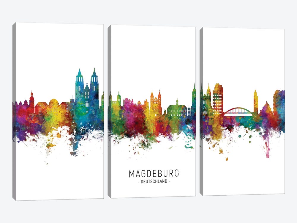 Magdeburg Deutschland Skyline City Name by Michael Tompsett 3-piece Canvas Artwork