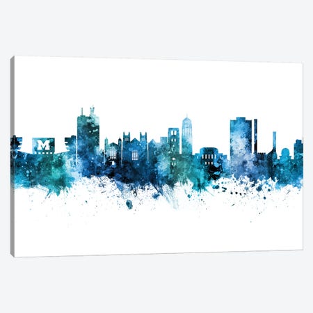 Ann Arbor Michigan Skyline Blue Teal Canvas Print #MTO2663} by Michael Tompsett Canvas Art