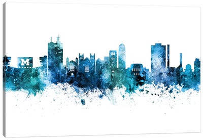 Ann Arbor Michigan Skyline Blue Teal Canvas Art Print - Michigan Art