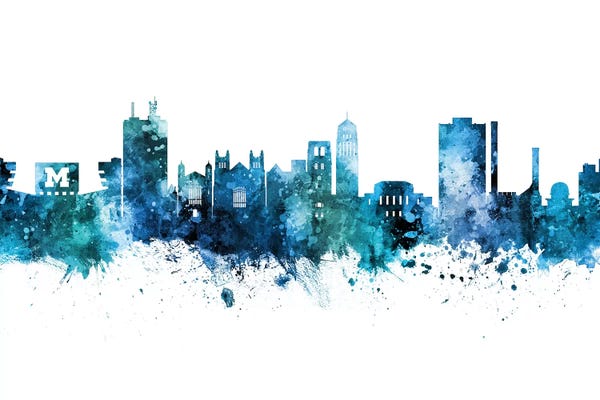 Michigan: Ann Arbor Michigan Skyline Blue Teal by Michael Tompsett