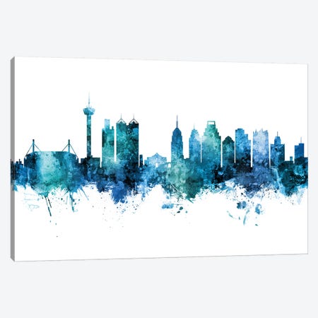 San Antonio Texas Skyline Blue Teal II Canvas Print #MTO2666} by Michael Tompsett Art Print